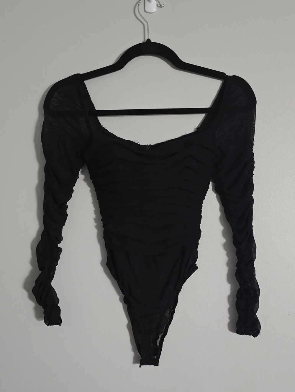 Princess Polly Black Ruched Long Sleeve Bodysuit